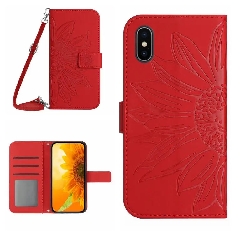 Skin Feel Sun Flower Pattern Flip Leather Phone Case For iPhone X / XS For iPhone XR - For iPhone X / XS / Red - Apple