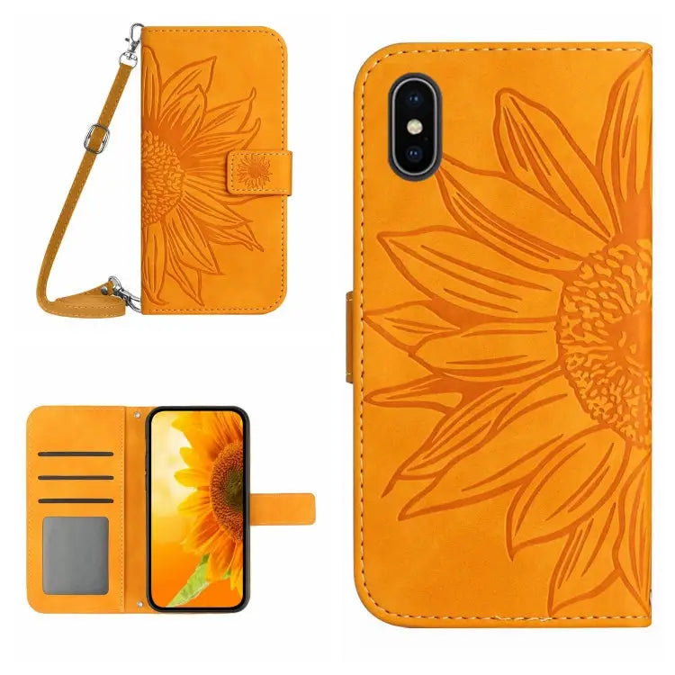Skin Feel Sun Flower Pattern Flip Leather Phone Case For iPhone XS Max - For iPhone XS Max / Yellow - Apple Accessories