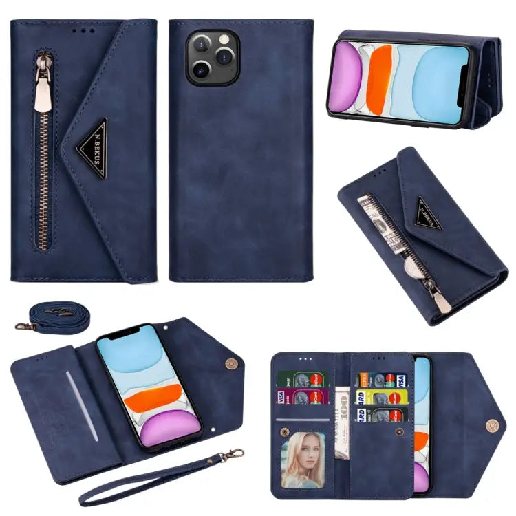 Skin Feel Zipper Horizontal Flip Leather Case with Holder & Card Slots & Photo Frame & Lanyard & Long Rope For iPhone