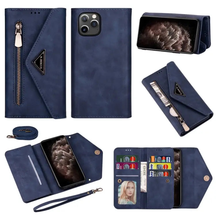 Skin Feel Zipper Horizontal Flip Leather Case with Holder & Card Slots & Photo Frame & Lanyard & Long Rope For iPhone
