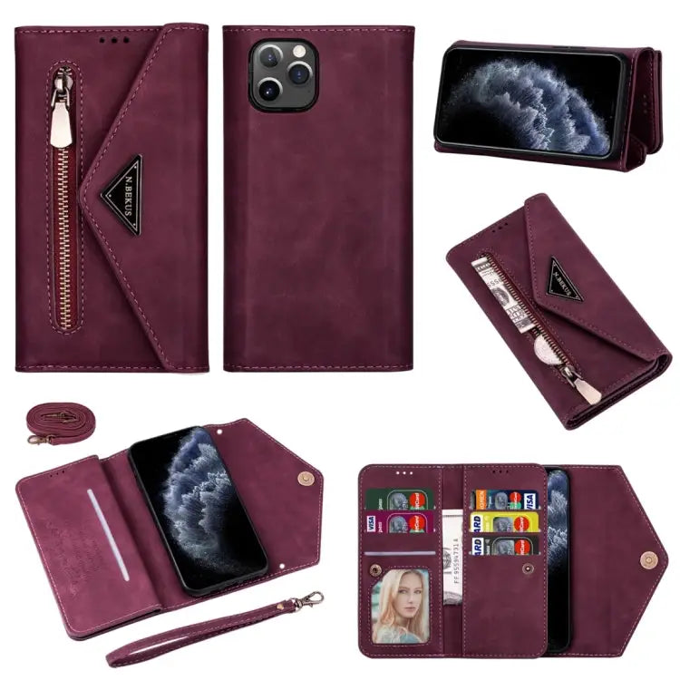 Skin Feel Zipper Horizontal Flip Leather Case with Holder & Card Slots & Photo Frame & Lanyard & Long Rope For iPhone