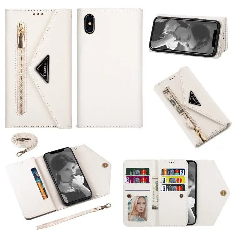 Skin Feel Zipper Horizontal Flip Leather Case with Holder & Card Slots & Photo Frame & Lanyard & Long Rope For iPhone