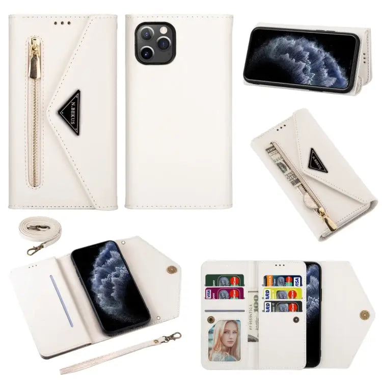 Skin Feel Zipper Horizontal Flip Leather Case with Holder & Card Slots & Photo Frame & Lanyard & Long Rope For iPhone