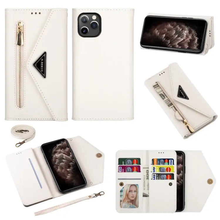 Skin Feel Zipper Horizontal Flip Leather Case with Holder & Card Slots & Photo Frame & Lanyard & Long Rope For iPhone