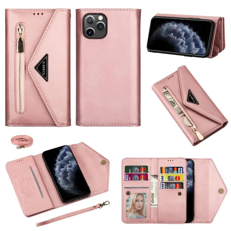 Skin Feel Zipper Horizontal Flip Leather Case with Holder & Card Slots & Photo Frame & Lanyard & Long Rope For iPhone