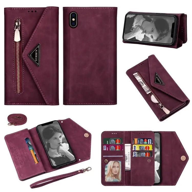 Skin Feel Zipper Horizontal Flip Leather Case with Holder & Card Slots & Photo Frame & Lanyard & Long Rope For iPhone