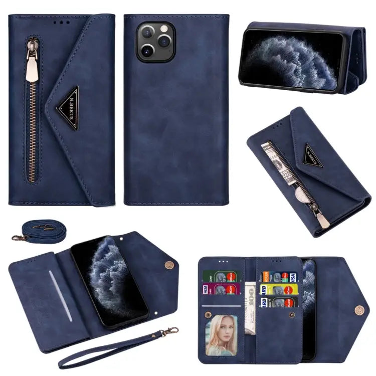 Skin Feel Zipper Horizontal Flip Leather Case with Holder & Card Slots & Photo Frame & Lanyard & Long Rope For iPhone