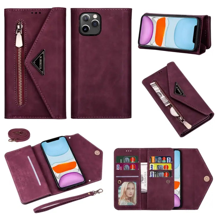 Skin Feel Zipper Horizontal Flip Leather Case with Holder & Card Slots & Photo Frame & Lanyard & Long Rope For iPhone
