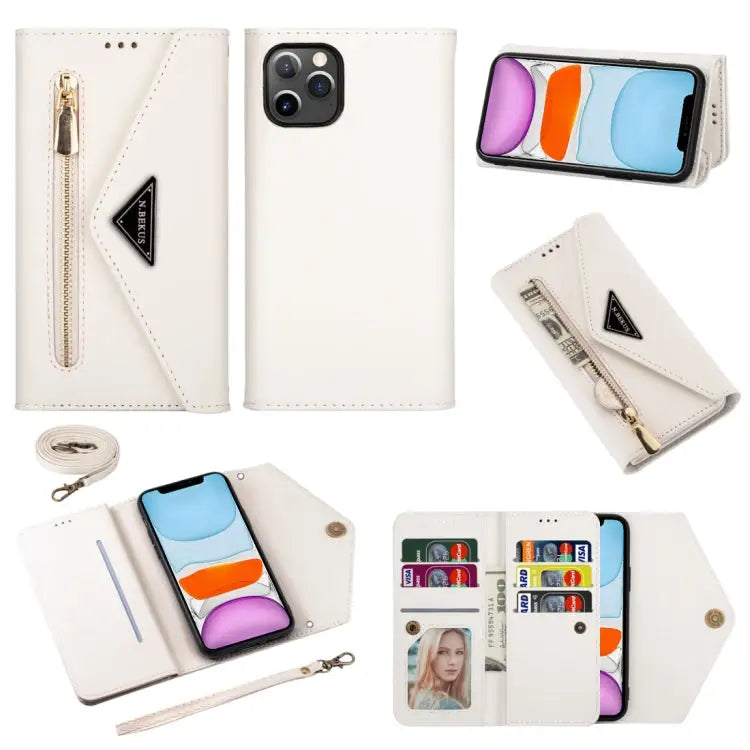 Skin Feel Zipper Horizontal Flip Leather Case with Holder & Card Slots & Photo Frame & Lanyard & Long Rope For iPhone