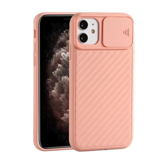 Sliding Camera Cover Design Twill Anti-Slip TPU Case - For iPhone 12 Pro Max / Pink