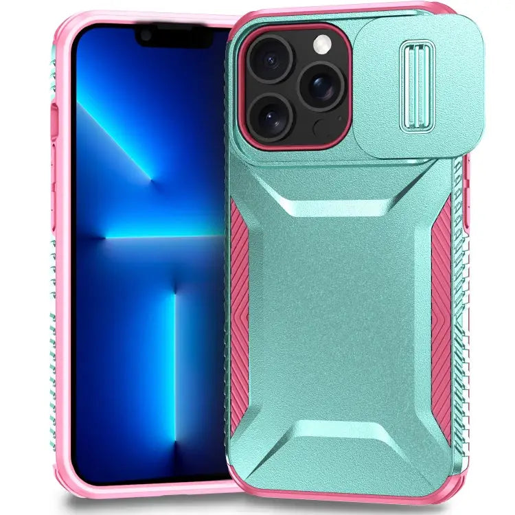 Sliding Camshield Phone Case For iPhone 11 For iPhone 11 Pro - For iPhone 13 Pro Max / Grey Green + Pink - Apple
