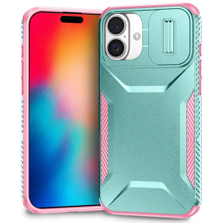 Sliding Camshield Phone Case For iPhone 15 Pro For iPhone 15 Plus For iPhone 15 - For iPhone 16 / Grey Green + Pink