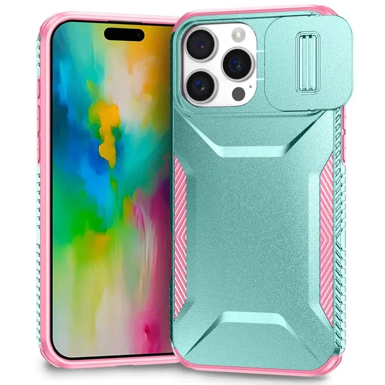 Sliding Camshield Phone Case For iPhone 15 Pro For iPhone 15 Plus For iPhone 15 - For iPhone 16 Pro / Grey Green + Pink