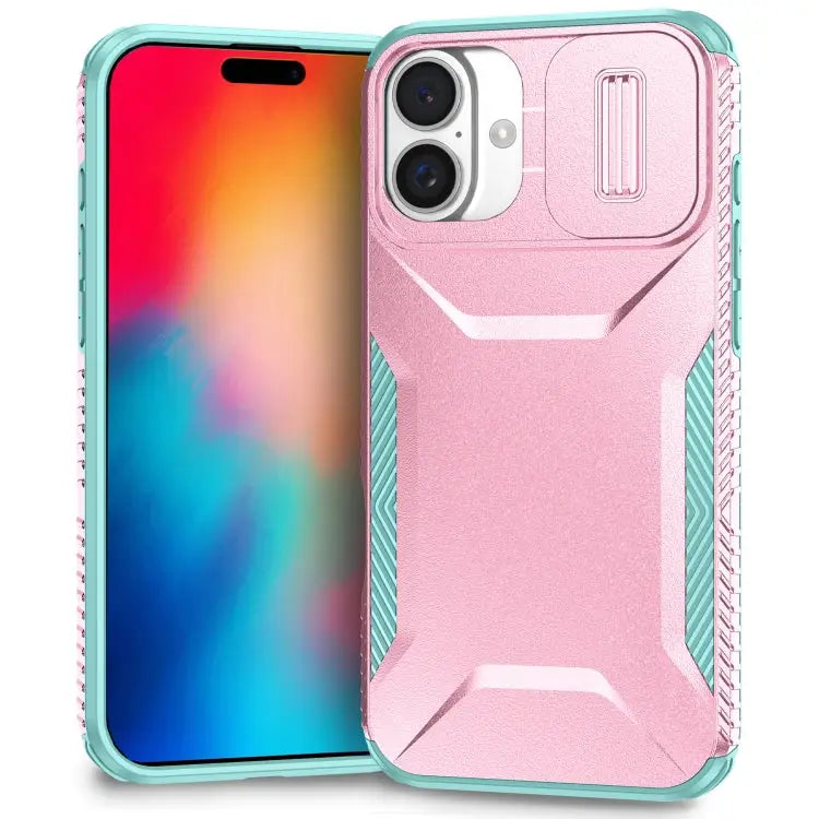 Sliding Camshield Phone Case For iPhone 15 Pro For iPhone 15 Plus For iPhone 15 - For iPhone 16 / Pink + Grey Green