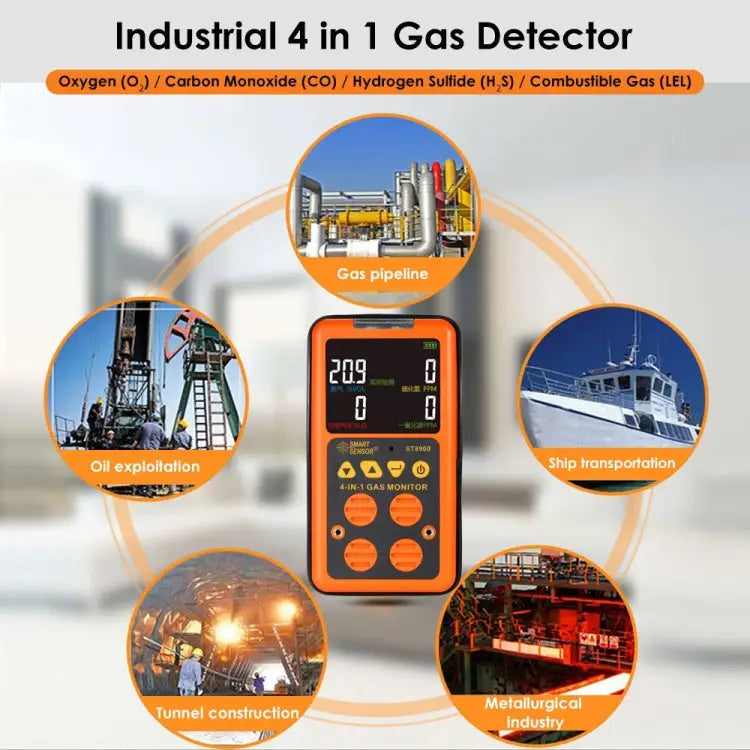 SMART SENSOR ST8900 4 in 1 Toxic Gas CO Carbon Monoxide Detector Hydrogen Sulfide H2S Oxygen Combustible Gas Test LCD