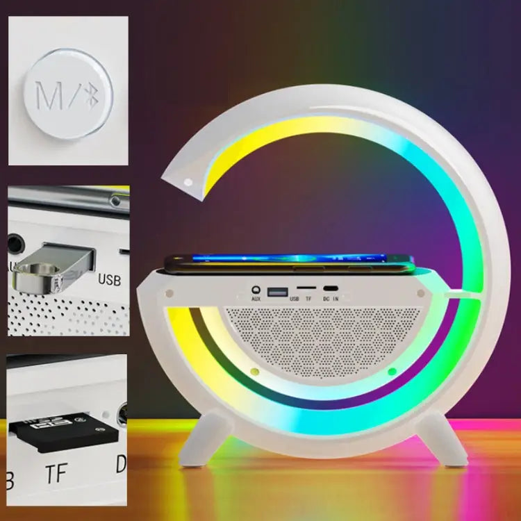 Smart Wireless Charging Ambient Light Bluetooth Speaker DH001 (White) - DH001 (White)
