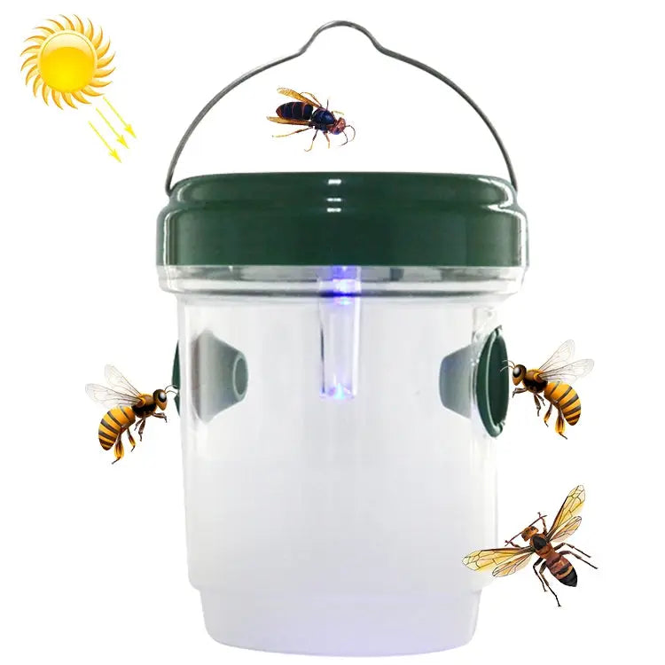 Solar Powered LED Fly Bee Trap Catcher Insect Control Tool Black - Black