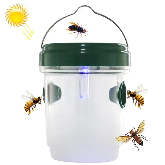 Solar Powered LED Fly Bee Trap Catcher Insect Control Tool Black - Black