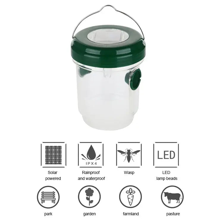 Solar Powered LED Fly Bee Trap Catcher Insect Control Tool Black - Black