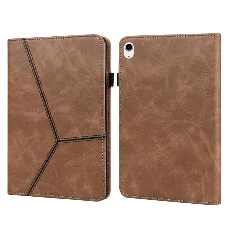 Solid Color Embossed Striped Leather Tablet Case For iPad 10th Gen 10.9 2022 - For iPad 10th Gen 10.9 2022 / Brown