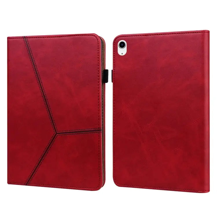 Solid Color Embossed Striped Leather Tablet Case For iPad 10th Gen 10.9 2022 - For iPad 10th Gen 10.9 2022 / Red