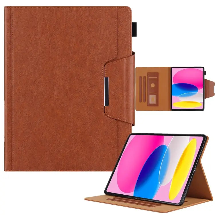 Solid Color Metal Buckle Leather Smart Tablet Case For iPad 10th Gen 10.9 2022 - For iPad 10th Gen 10.9 2022 / Brown
