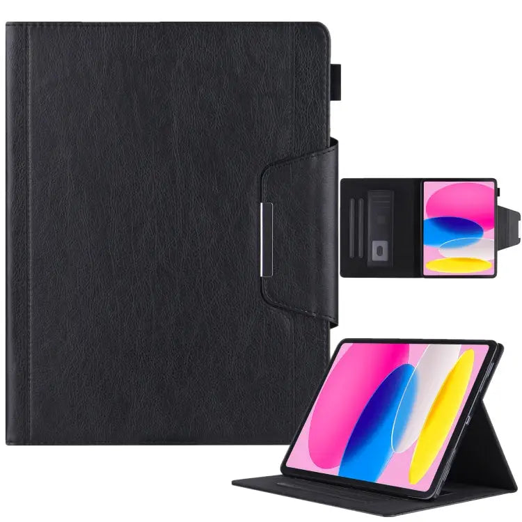 Solid Color Metal Buckle Leather Smart Tablet Case For iPad 10th Gen 10.9 2022 - For iPad 10th Gen 10.9 2022 / Black