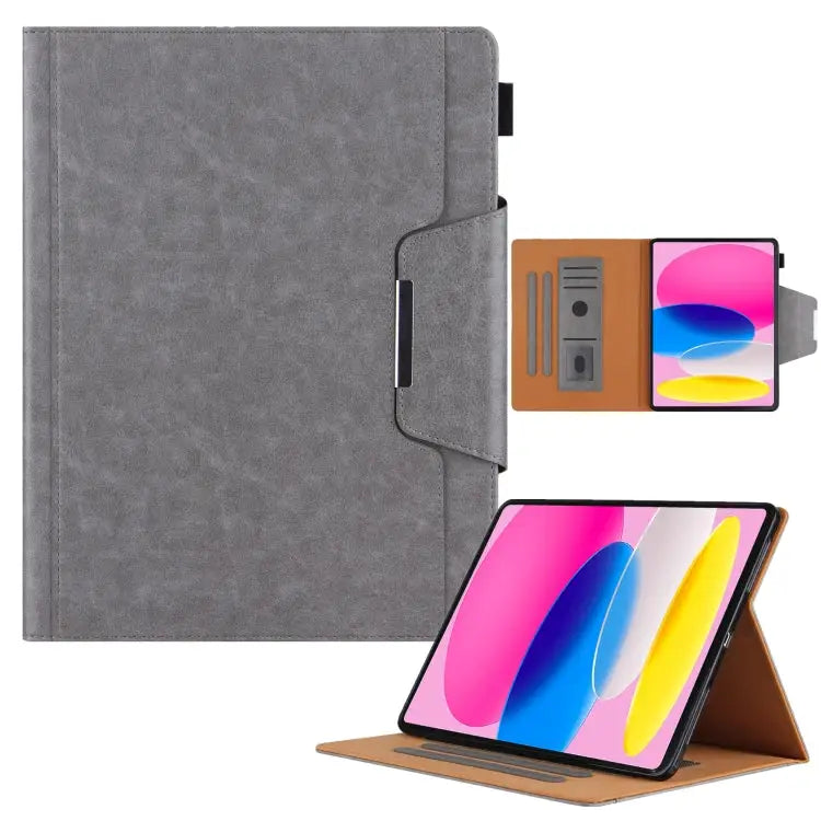 Solid Color Metal Buckle Leather Smart Tablet Case For iPad 10th Gen 10.9 2022 - For iPad 10th Gen 10.9 2022 / Grey