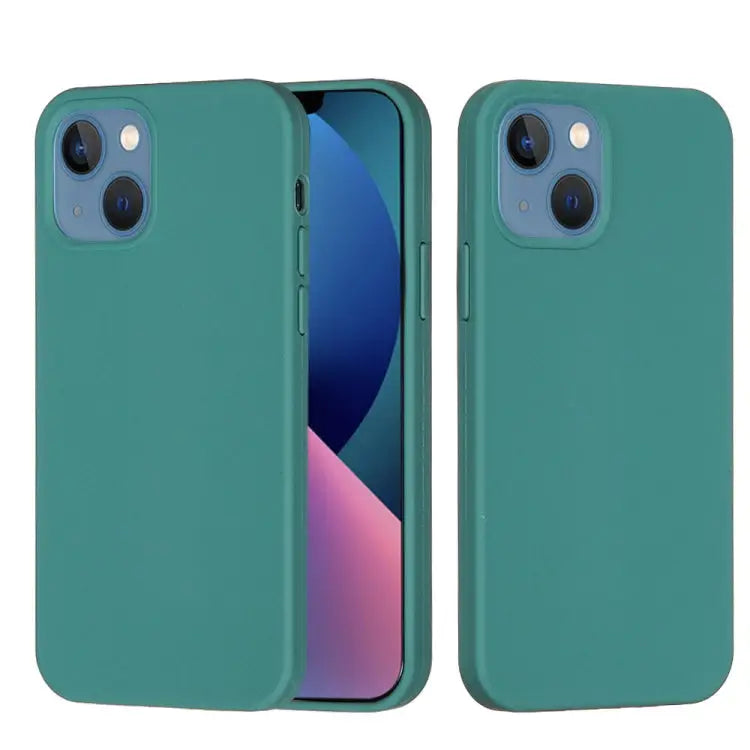 Solid Color Silicone Phone Case For iPhone 14 For iPhone 14 Plus - For iPhone 14 Plus / Pine Needle Green - Apple