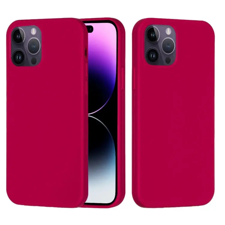 Solid Color Silicone Phone Case For iPhone 14 Pro For iPhone 14 Pro Max - For iPhone 14 Pro / Rose Red - Apple