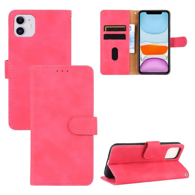 Solid Color Skin Feel Magnetic Buckle Horizontal Flip Calf Texture PU Leather Case with Holder & Card Slots & Wallet