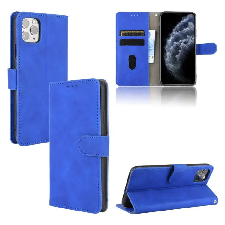 Solid Color Skin Feel Magnetic Buckle Horizontal Flip Calf Texture PU Leather Case with Holder & Card Slots & Wallet