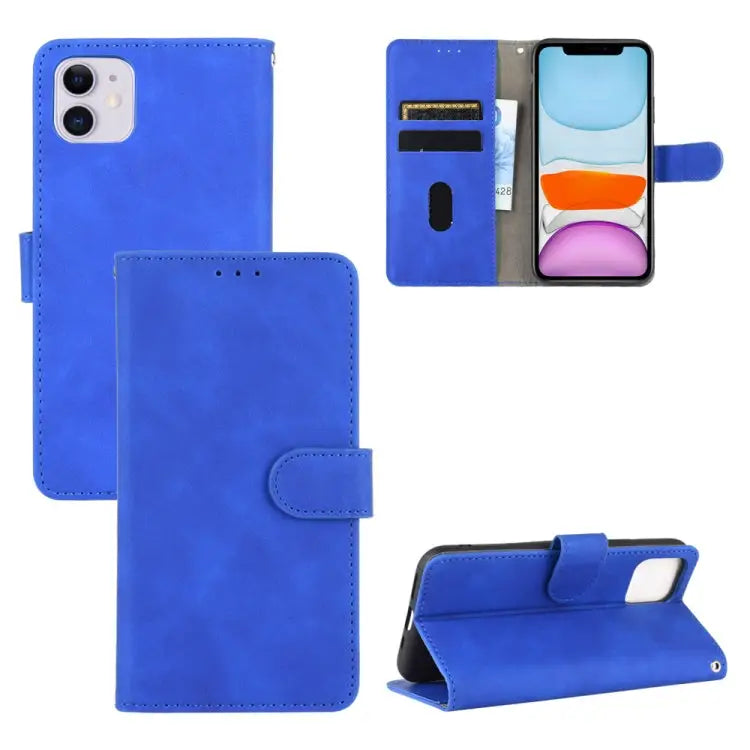 Solid Color Skin Feel Magnetic Buckle Horizontal Flip Calf Texture PU Leather Case with Holder & Card Slots & Wallet