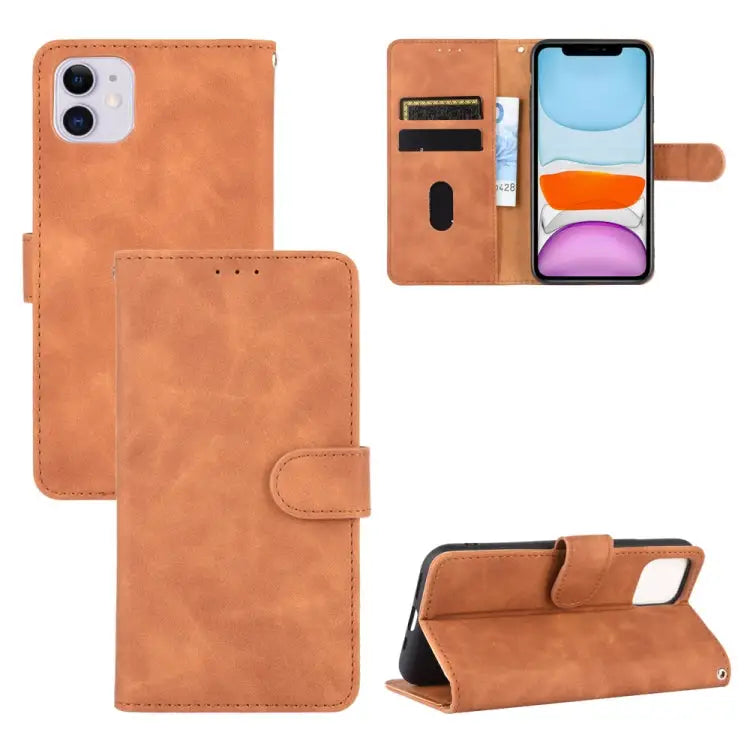 Solid Color Skin Feel Magnetic Buckle Horizontal Flip Calf Texture PU Leather Case with Holder & Card Slots & Wallet