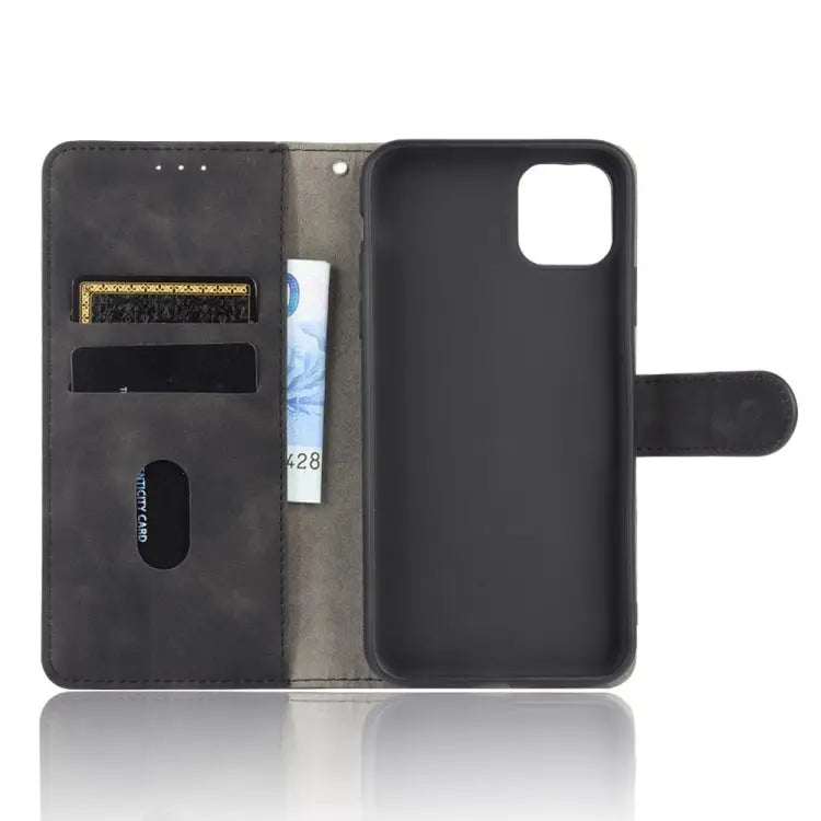 Solid Color Skin Feel Magnetic Buckle Horizontal Flip Calf Texture PU Leather Case with Holder & Card Slots & Wallet
