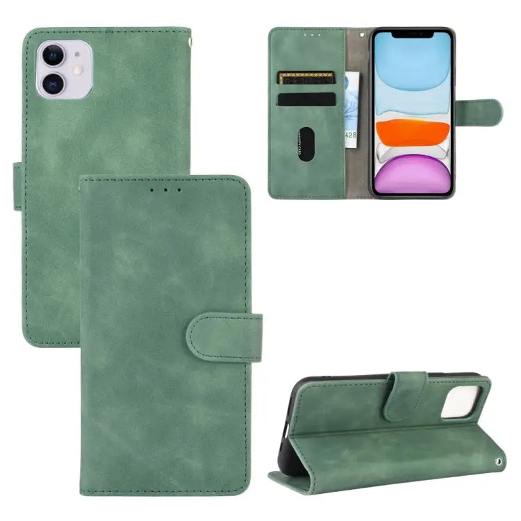 Solid Color Skin Feel Magnetic Buckle Horizontal Flip Calf Texture PU Leather Case with Holder & Card Slots & Wallet