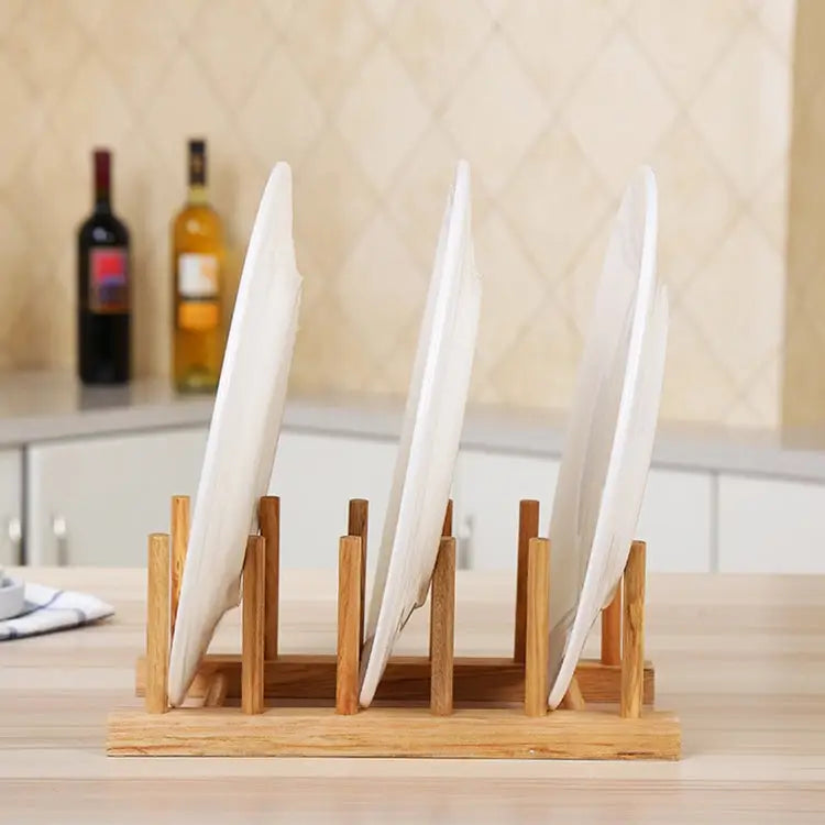 Solid Wood Dish Drip Rack Plate Holder Size: 25.5x12x10cm 5 Grid - 5 Grid