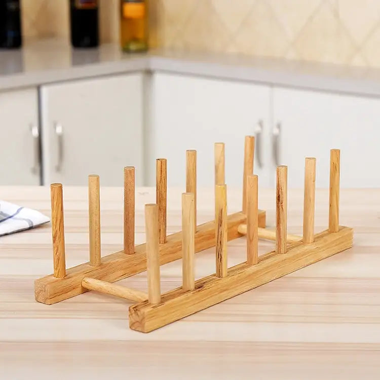 Solid Wood Dish Drip Rack Plate Holder Size: 30x12x10cm 6 Grid - 6 Grid