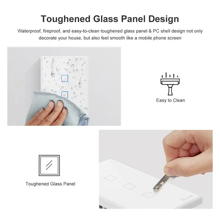 Sonoff T2 Touch 120mm Tempered Glass Panel Wall Switch Smart Home Light Touch Switch Compatible with Alexa and Google