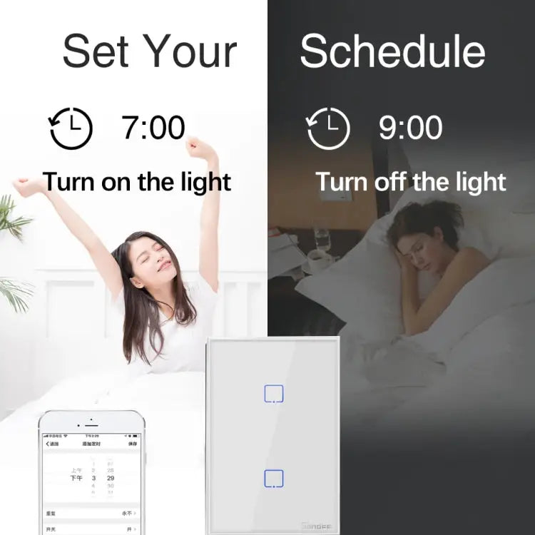 Sonoff T2 Touch 120mm Tempered Glass Panel Wall Switch Smart Home Light Touch Switch Compatible with Alexa and Google