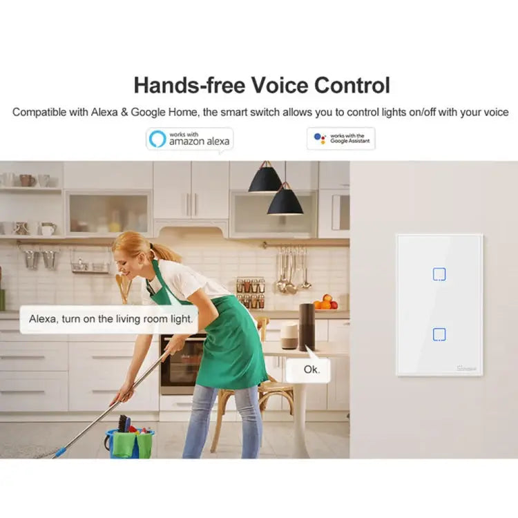 Sonoff T2 Touch 120mm Tempered Glass Panel Wall Switch Smart Home Light Touch Switch Compatible with Alexa and Google