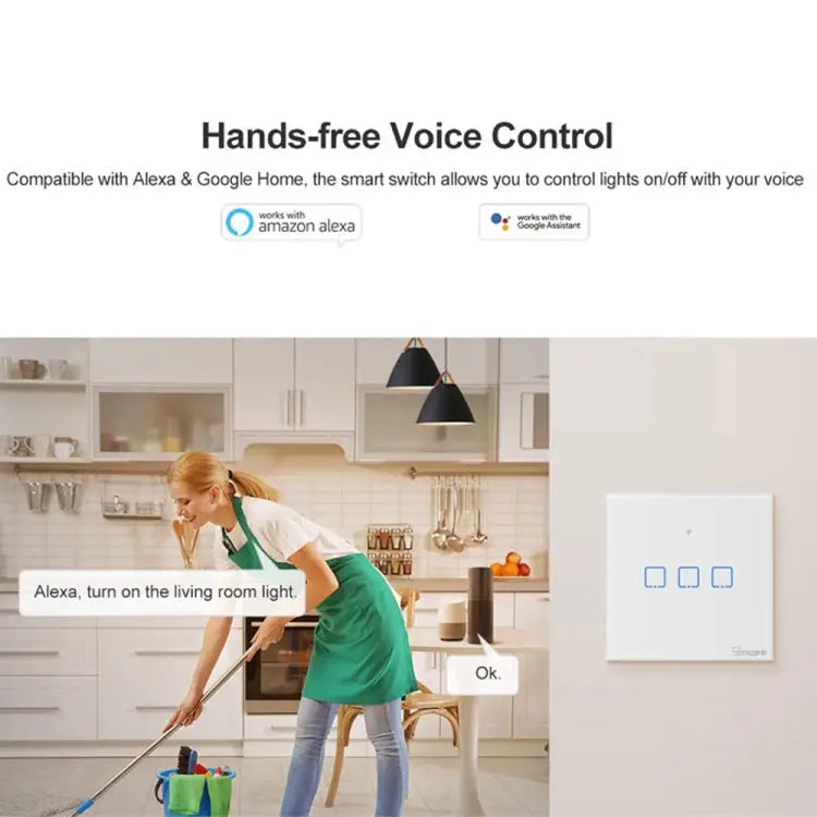 Sonoff T2 Touch 86mm Tempered Glass Panel Wall Switch Smart Home Light Touch Switch Compatible with Alexa and Google