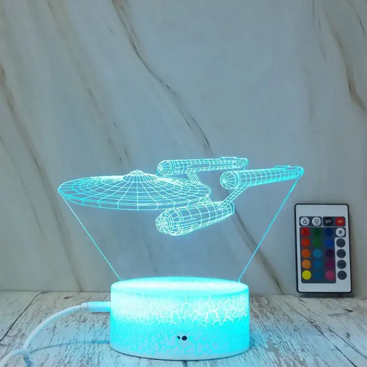 Spaceship Shape Creative Crack Touch Dimming 3D Colorful Decorative Night Light with Remote Control Spaceship Shape