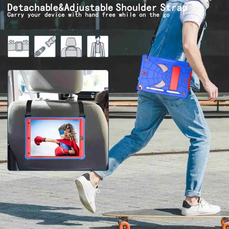 Spider Texture Silicone Hybrid PC Tablet Case with Shoulder Strap For iPad 10.2 2021 / 2020 / 2019 For iPad mini 6
