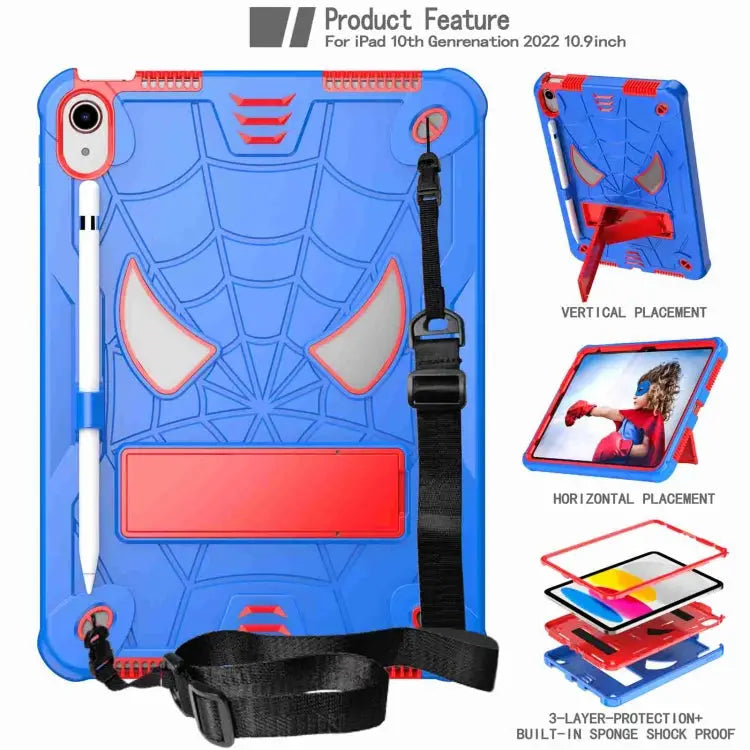 Spider Texture Silicone Hybrid PC Tablet Case with Shoulder Strap For iPad 10th Gen 10.9 2022 For iPad Pro 11 2021
