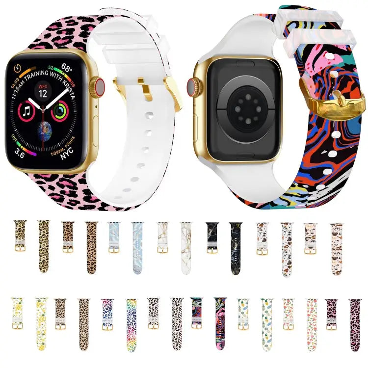 Square Buckle Color Printing Watch Band For Apple Watch Series 7 41mm / 6&SE&5&4 40mm / 3&2&1 38mm - Smart Wear