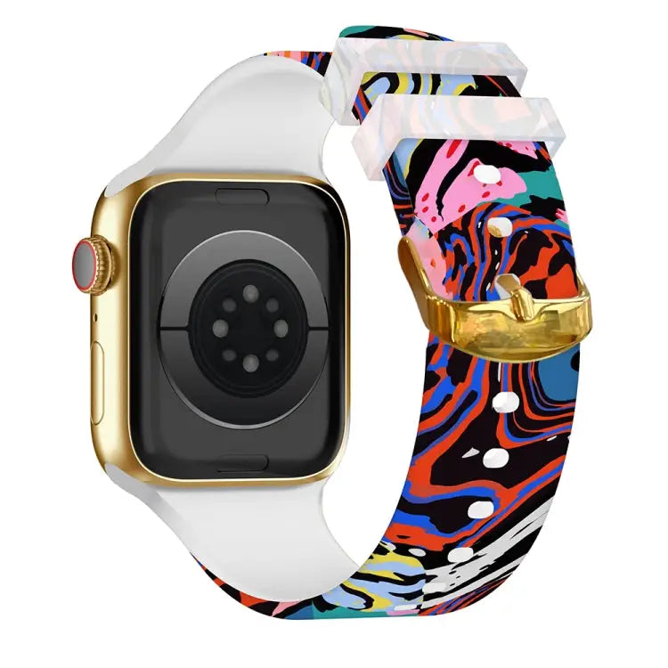 Square Buckle Color Printing Watch Band For Apple Watch Series 7 41mm / 6&SE&5&4 40mm / 3&2&1 38mm - Smart Wear