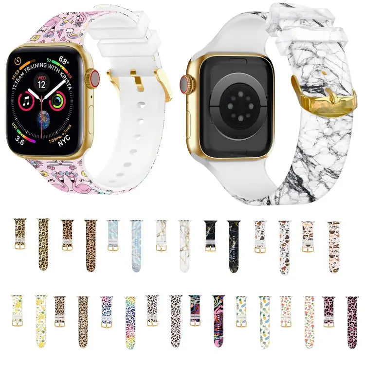 Square Buckle Color Printing Watch Band For Apple Watch Series 7 45mm / 6&SE&5&4 44mm / 3&2&1 42mm - Smart Wear