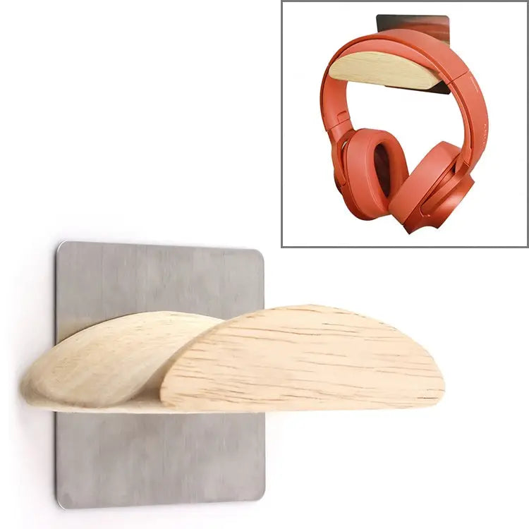 Square Stainless Steel Patch + Solid Wood Wall-mounted Headset Holder PC2920A PC2920B - PC2920A