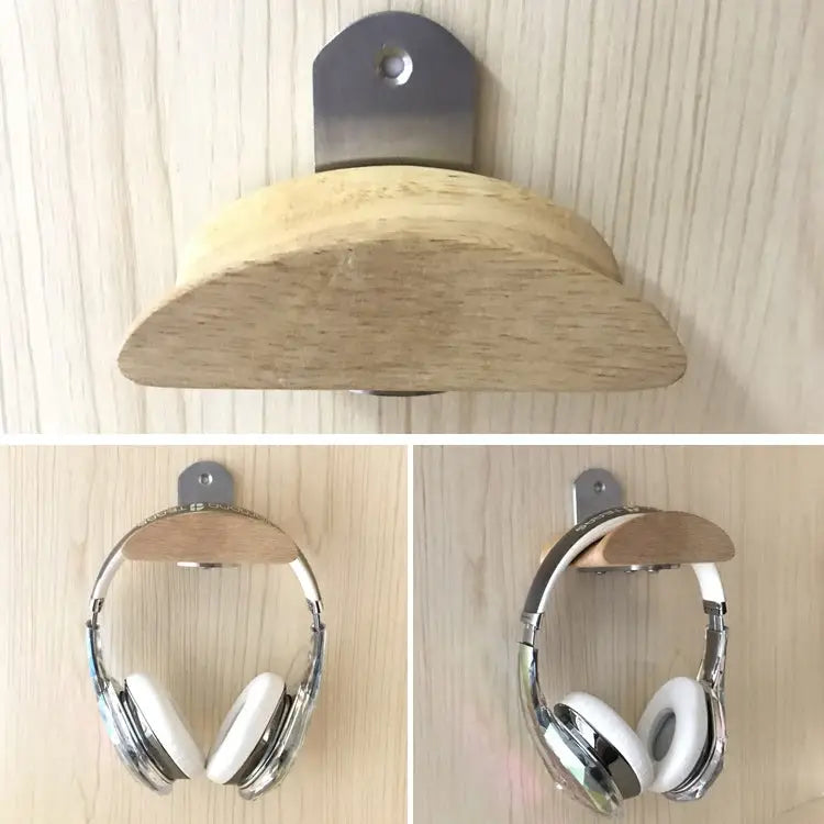 Square Stainless Steel Patch + Solid Wood Wall-mounted Headset Holder PC2920A PC2920B - PC2920A
